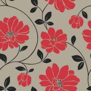 The Wallpaper Company 56 sq.ft. Red,Black and Taupe Large Scale Modern 