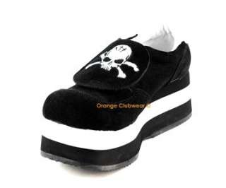 Platform Suede Sneakers with Velcro Skull Print Patch .