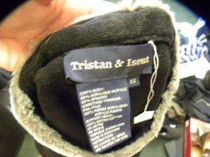 TRISTAN & ISEUT black sweater top w/ fur trim XS  