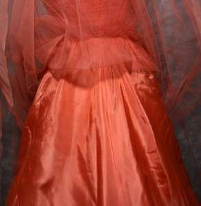Vtg 50s Coral Pink Strapless Party Prom Wedding Dress Bodice Interest 