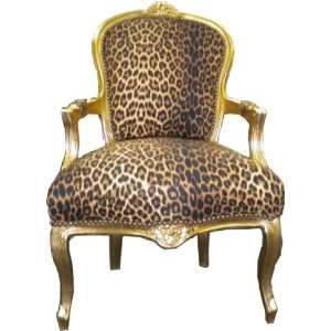 Barock Salon Stuhl Leopard/Gold Ludwig XIV Stuhl Wohnung Wohnen Rokoko 