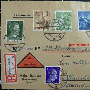 RARE ✠German WW2 REGISTERED LETTER 1943 Hitler Youth stamp set RAD 