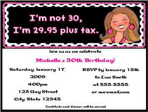 30th Birthday Party Invitation 29.95 plus Tax  