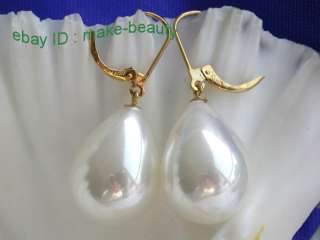   big 20mm white south sea shell drip pearls dangle earrings 14K  