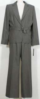 NWT Tahari Gray Stretch Twill Belt Front Pant Suit 16  