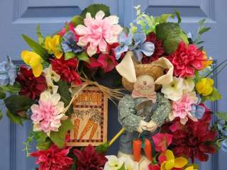 Easter Bunny Flower Garden Front Door Wreath Spring Decoration 
