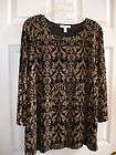 JM Collection Black/Gold Abstract Print Acetate/Poly Stretch Knit Top 