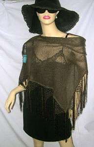 NINE WEST BROWN COTTON NETTED BEADED SHAWL NWT$50  