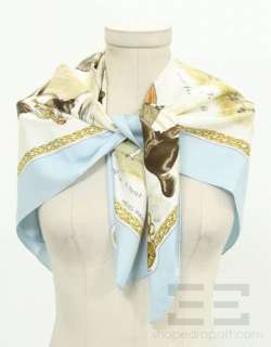 Hermes Baby Blue & Ivory Philippe Les Robes 90cm Square Scarf  