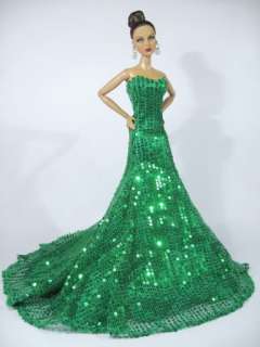 Silkstone Barbie Fashion Royalty Candi SEQUINED Designer Green Dress 