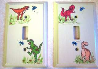 10 DINOSAURS  Hand Painted WOODEN KNOBS & SWITCH PLATES  