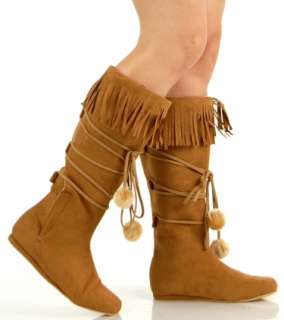 Tan Fringe Pocahontas Indian Flat Costume Boots 843226007787  
