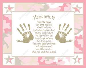 Pink and Khaki Camo Babys Handprints with Poem  