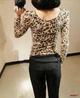   Leopard Prints Long Sleeve Tops Slim T Shirt Blouses Bottoming Shirt