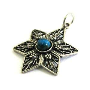 925 Sterling Silver Filigree Star Pendant Eilat (Chrysocolla) Gemstone 
