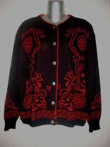   Vintage PENDLETON Black & Red Wool Cardigan Sweater Size 1X Nice