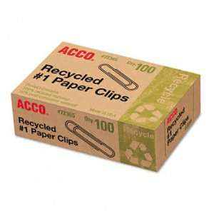  ACCO 72365   Recycled Paper Clips, No. 1 Size, 100/Box, 10 