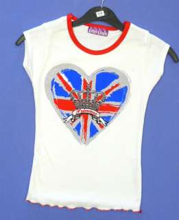 Girls Union Jack Heart Crown Princess Jubilee Cotton T Shirt Top 2 6 