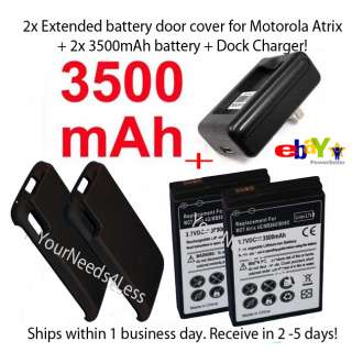 2x Atrix 4G 3500 Mah Extended Battery + Charger & Cover  