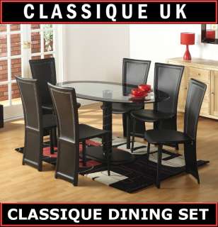 Cameo Oval Glass Black Dining Table Set 4 Chairs  