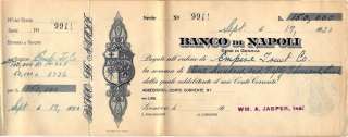 1920 LOTTO 8 ASSEGNI BANCO DI NAPOLI GENOVA EMIGRAZIONE  
