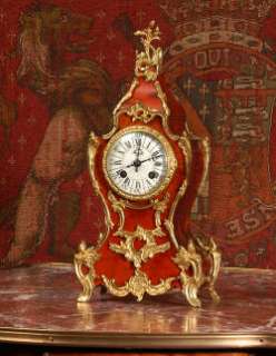 LOUIS JAPY RED VENEER ORMOLU ANTIQUE FRENCH CLOCK C1880  