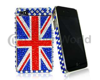 DIAMANTE BLING UK FLAG HARD CASE COVER FOR IPHONE 4 NEW  