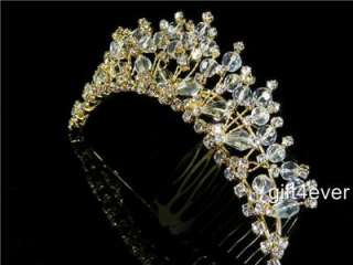Bridal Prom Simulated Diamond Gold Tiara Comb TC034G  