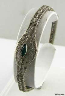Vintage FILIGREE Syn Emerald & .59 Genuine Diamonds BRACELET   10k 