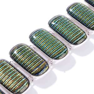 Mexican Silver Artisan Crafted Dichroic Glass Bracelet 