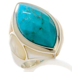 Turquoise and Mother of Pearl Sterling Silver Marquise Ring 