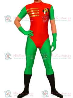 Green And Red Lycra Spandex Super Hero Catsuit