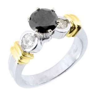   White Gold 1.50 Carats Solitaire Round Black Diamond Engagement Ring