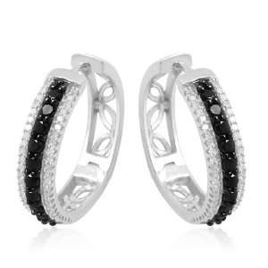 10k White Gold Black and White Diamond Hoop Earrings (1.00 cttw, I J 