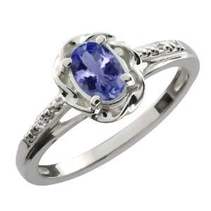   46 Ct Oval Blue Tanzanite White Topaz 14K White Gold Ring Jewelry
