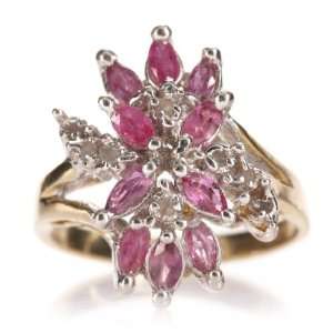    14k Yellow Gold Pink Sapphire Diamond Cluster Ring Jewelry
