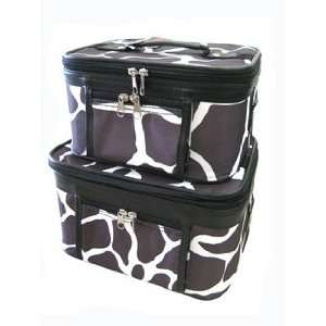   Case Cosmetic Toiletry 2 Piece Luggage Set Black Giraffe Print Beauty