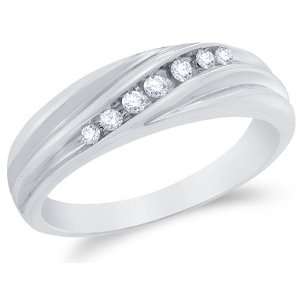 Size 12.5   10k White Gold Diamond MENS Wedding Band Ring   w/ Channel 