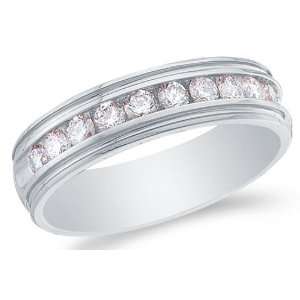 Size 5   14K White Gold Large Diamond MENS Wedding Band Ring   w/ Pave 