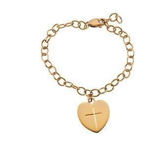    Childrens 14k Yellow Gold Heart and Cross Bracelet Jewelry