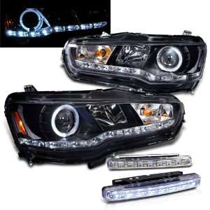   Halo LED Projector Head Lights Black + 8 LED Bumper Light Automotive