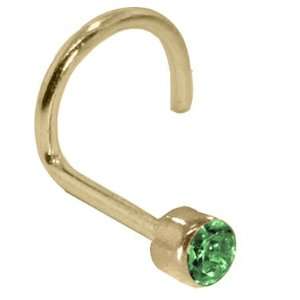   Set 14K Yellow Gold Nose Ring Twist Screw   3mm Green Diamond Jewelry