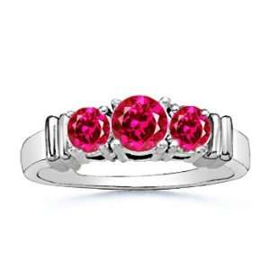  Round Lab Created Ruby Three Stone Ring in 10k White Gold 