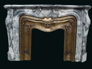 BEAUTIFUL HAND CARVED MARBLE AND BRASS FIREPLACE MANTEL  