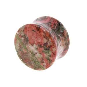   16 Inches Gauge Unakite Natural Stone Double Flare Plug Jewelry
