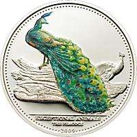Palau 2009 Peacock 5 Dollars Coloured Silver Coin,Proof  