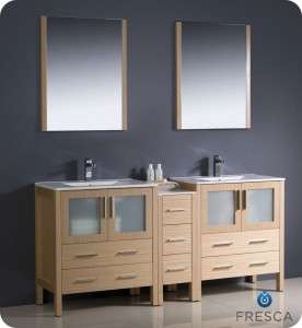   Modern Double Bathroom Vanity w/ One Side Cabinet & Two Sinks  