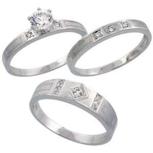 925 Sterling Silver 3 Piece Trio His (5.5mm) & Hers (3mm) CZ Wedding 