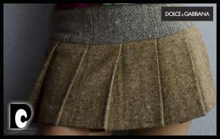 DOLCE & GABBANA Tweed Pleated Wool Mini SKIRT 26 XS  