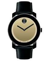 NEW Movado Watch, Swiss Bold Large Black Coated Leather Strap 42mm 